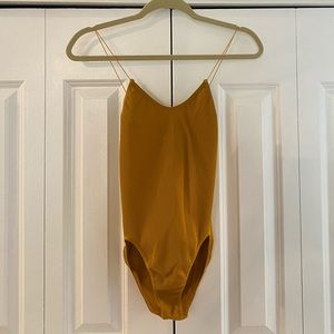 Mustard Gold Ribbed Bodysuit 👑 with Thin Straps